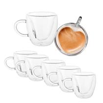 Jogo 6 Xícaras para Café Parede Dupla Coração Cor Transparente Lyor 80ml