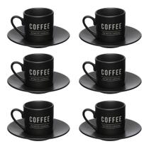 Jogo 6 Xícaras Porcelana Café C/ Pires Manhattan Preta 80ml