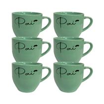 Jogo 6 Xícaras Porcelana Verde Pai Bigode 170ml Jogo 6 Xícaras Porcelana Verde Pai Bigode 170ml