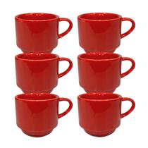 Jogo 6 Xícaras Porcelana Vermelha 200 Ml Café Chá Decoracao De Natal - Coisas Para o Lar