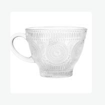 Jogo 6 Xícaras Vidro Transparente Dumiat Flowers Mandala Chá Café Elegante Cozinha Mesa Posta