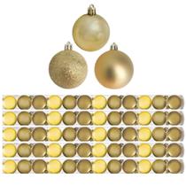 Jogo 60 Bolas Natal Mista Gliter, Fosca e Lisa Dourada 5cm - Master Christmas