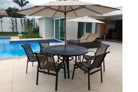 Jogo 7 Cadeiras E Mesa 1,50m + Ombrelone Para Piscina Jardim