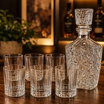 Jogo 7 Pçs Vidro Whisky Copo 320ml Jarra 800ml Licor Bebida