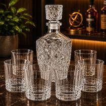 Jogo 7 Pçs Vidro Whisky Copo 340ml Jarra 800ml Licor Bebida