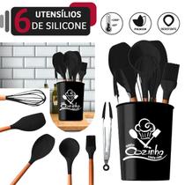 Jogo 7 Peças De Silicone Cozinha Para Panela Ceramica Preto