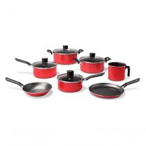 Jogo 7 Peças Garlic Vermelho Antiaderente Pro flon Panelas, Caçarolas, Frigideira, Fervedor E Tapioq
