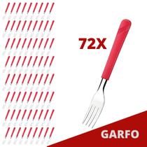 Jogo 72 Garfos Vermelho Luna Plástico e Inox Mesa Posta