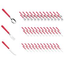 Jogo 72 Talher Faca Garfo Colher Inox Vermelho Luna Casa