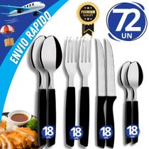 Jogo 72 Talheres Inox Cabo Plástico Garfo Faca Colher Colher de Sobremesa Jogo Completo Cozinha