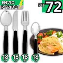 Jogo 72 Talheres Inox Cabo Plástico Garfo Faca Colher Colher de Sobremesa Jogo Completo Cozinha