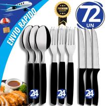 Jogo 72 Talheres Inox com Cabo Plástico Garfo Faca Colher Completo para Refeições