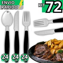 Jogo 72 Talheres Inox com Cabo Plástico Garfo Faca Colher Completo para Refeições