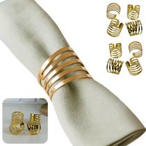Jogo 8 Anéis Porta Guardanapo Argolas Aço Inox Dourado Curves 4cm Luxo Mesa Posta Lyor
