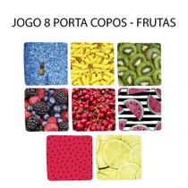 Jogo 8 Apoio de Copos Neoprene Desenho de Melancia Kiwi e mais Quadrado