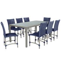 Jogo 8 Cadeiras Cannes Corda Náutica e Mesa Retangular Ripada 2,00m em Alumínio para Edícula, Jardim, Área, Varanda, Cozinha - Pintura Fendi