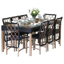 Jogo 8 Cadeiras Corda Náutica em Alumínio e Mesa com Tampo Madeira - Trama Original Jogo 8 Cadeiras Corda Náutica em Alumínio e Mesa com Tampo Madeira - Trama Original