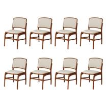Jogo 8 Cadeiras de Jantar Florença Jequitibá Terra Encosto em Tecido Premium em Linho Bege