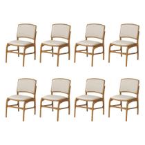 Jogo 8 Cadeiras para Jantar Florença Madeira Jequitibá Natural Encosto e Assento em Tecido Linho Beg