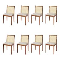 Jogo 8 Cadeiras para Jantar Juliana Jequitibá Terra Estrutura em Madeira Maciça Linho Bege