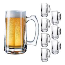 Jogo 8 Caneca de Chopp Zero Grau Vidro Transparente Casual Resistente Bar 380ml Class Home