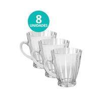 Jogo 8 Caneca Xícara De Vidro Transparente Para Cappuccino Expresso Café 180ml