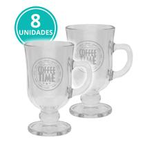 Jogo 8 Caneca Xícara Irish Coffe Vidro Cappuccino Expresso Café Alça 245ml