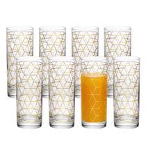 Jogo 8 Copo Alto de Vidro para Drink 330ml Transparente Dourado Cube Wolff