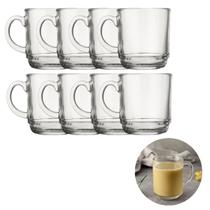 Jogo 8 Copo Canecas Vidro Transparente 250ML P/ Chá Café Choco Jogo 8 Copo Canecas Vidro Transparente 250ML P/ Chá Café Choco