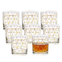 Jogo 8 Copo de Whisky Vidro Baixo para Drink Whiskey Uisque Detalhe Dourado Cube 320ml Wolff Jogo 8 Copo de Whisky Vidro Baixo para Drink Whiskey Uisque Detalhe Dourado Cube 320ml Wolff