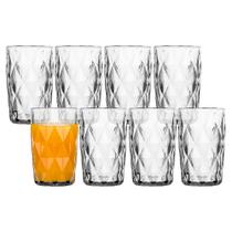 Jogo 8 Copo Diamond de Vidro Diamante Transparente Alto para Água e Drinks 400ml Em Casa Tem