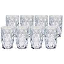 Jogo 8 Copos Alto Vidro Modelo Diamante 370ML Resistentes Jogo 8 Copos Alto Vidro Modelo Diamante 370ML Resistentes