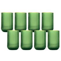 Jogo 8 Copos De Vidro Versalhes Verde Borda Dourada 420ml