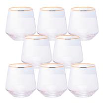 Jogo 8 Copos de Whisky Baixo Drinks Vidro Lines Fio de Ouro Borda Dourada 330ml Wolff Jogo 8 Copos de Whisky Baixo Drinks Vidro Lines Fio de Ouro Borda Dourada 330ml Wolff