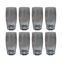 Jogo 8 Copos Florida Vidro Cinza Mesa Posta Chique 370ml