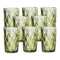 Jogo 8 Copos para Água Vidro Diamante Verde Class Home 350ml