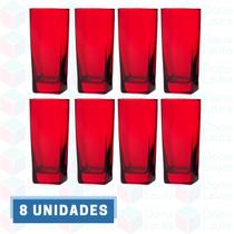 Jogo 8 Copos Vidro Bali Quadrado Luxo 320ml Vermelho