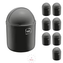 Jogo 8 Lixeiras com Tampa p Pia Cozinha Banheiro Preto 4L
