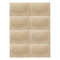 Jogo 8 Lugar Americano Bege de Poliester e Linho Natural para Mesa 45x30cm Lyor