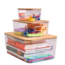 Jogo 8 Peças Caixas Organizadoras Multiusos Com Tampa De Bambu Jogo 8 Peças Caixas Organizadoras Multiusos Com Tampa De Bambu