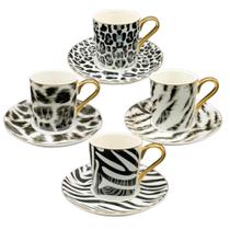 Jogo 8 Peças Para Chá Aretha 190ml Porcelana Bone China L'Hermitage Composée Preto / Dourado