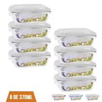 Jogo 8 Pote Vidro Retangular 370ml Hermética Vidro Papinha