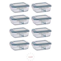 Jogo 8 Potes 1040ml com Divisória Vidro Hermético Vedação