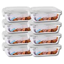 Jogo 8 Potes de Vidro Hermético Marmita Tampa 4 Travas 370ml