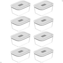 Jogo 8 Potes De Vidro Herméticos 1,2L Branco Para Freezer Forno Fresh Lock Ou