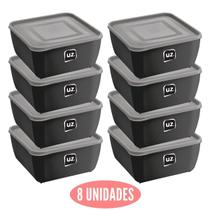Jogo 8 potes Preto Quadrado 1,5L Tampa Boa Vedação