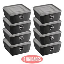 Jogo 8 potes Preto Quadrado 500 ml Tampa Boa Vedação