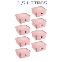 Jogo 8 Potes Rosa Quadrado 1,5L Linha Gourmet Marmita