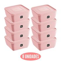 Jogo 8 potes Rosa Quadrado 2,5L Tampa Boa Vedação