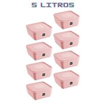 Jogo 8 Potes Rosa Quadrado 5L Linha Gourmet Veda bem